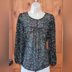 Banana Republic Black Floral Sheer Blouse